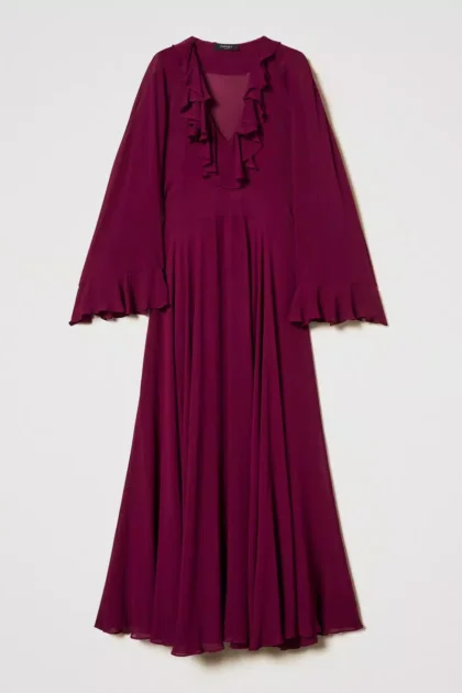 ABITO LUNGO 'CAPRI' IN GEORGETTE CON VOLANT