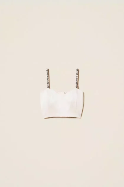 Top cropped in duchesse con ricamo