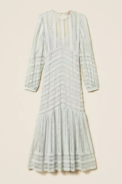 Abito lungo in pizzo a righe