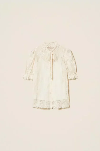 Camicia in pizzo con fiocco