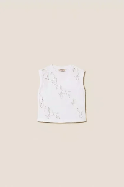 T-shirt con ricamo sangallo