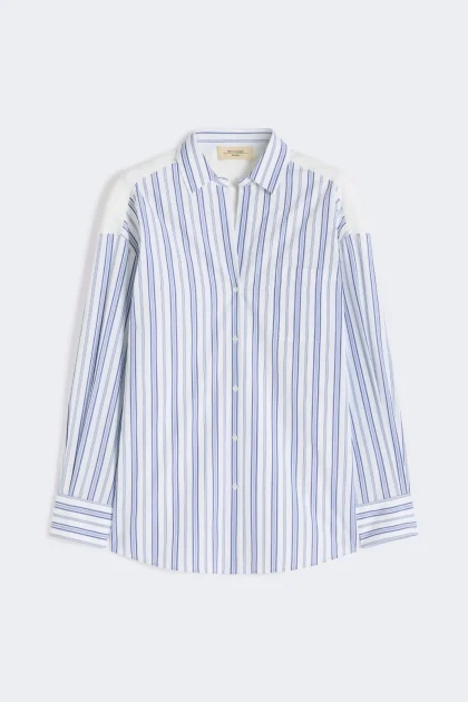 Camicia in cotone a righe e pizzo Sangallo