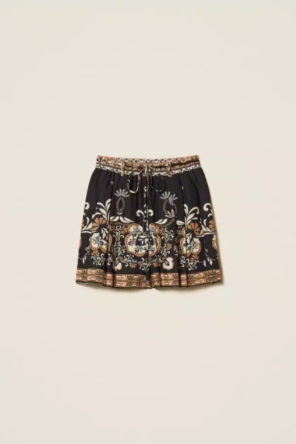 Shorts in misto lino stampato