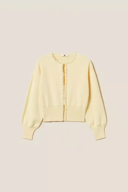 Cardigan con ricamo di perle