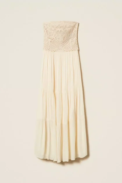 Abito lungo in crochet e mussola