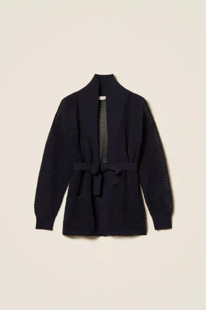 Cardigan a rete con ricamo a mano