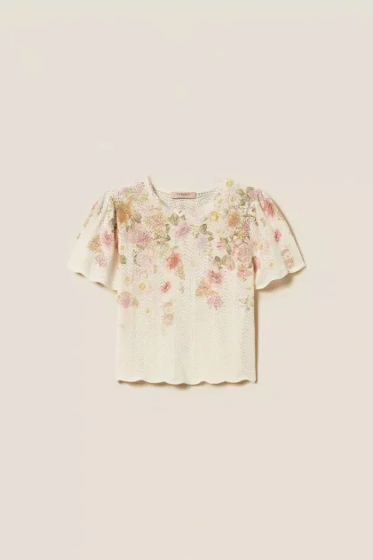 Maglia in misto lino a fiori