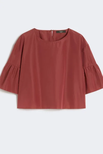 Blusa crop in taffettà di cotone - CILIEGIA