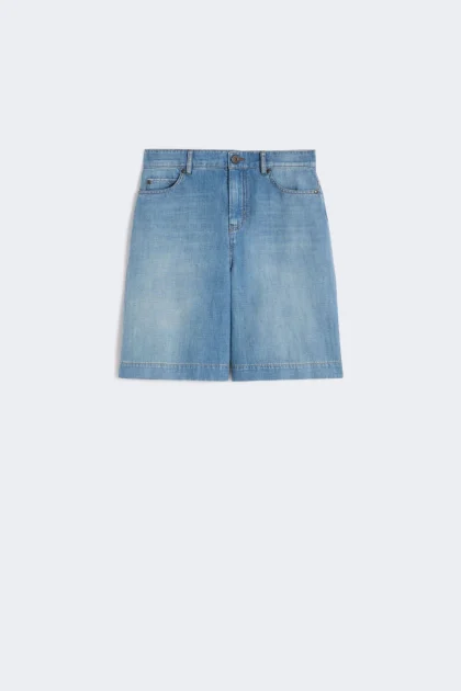 Bermuda in denim di cotone e lino - BLU