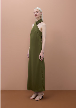 Abito in Raso con Collo All'Americana