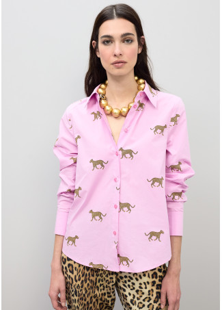 Camicia rosa con stampa leopardata