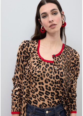 Cardigan rosso con bordi a coste a contrasto